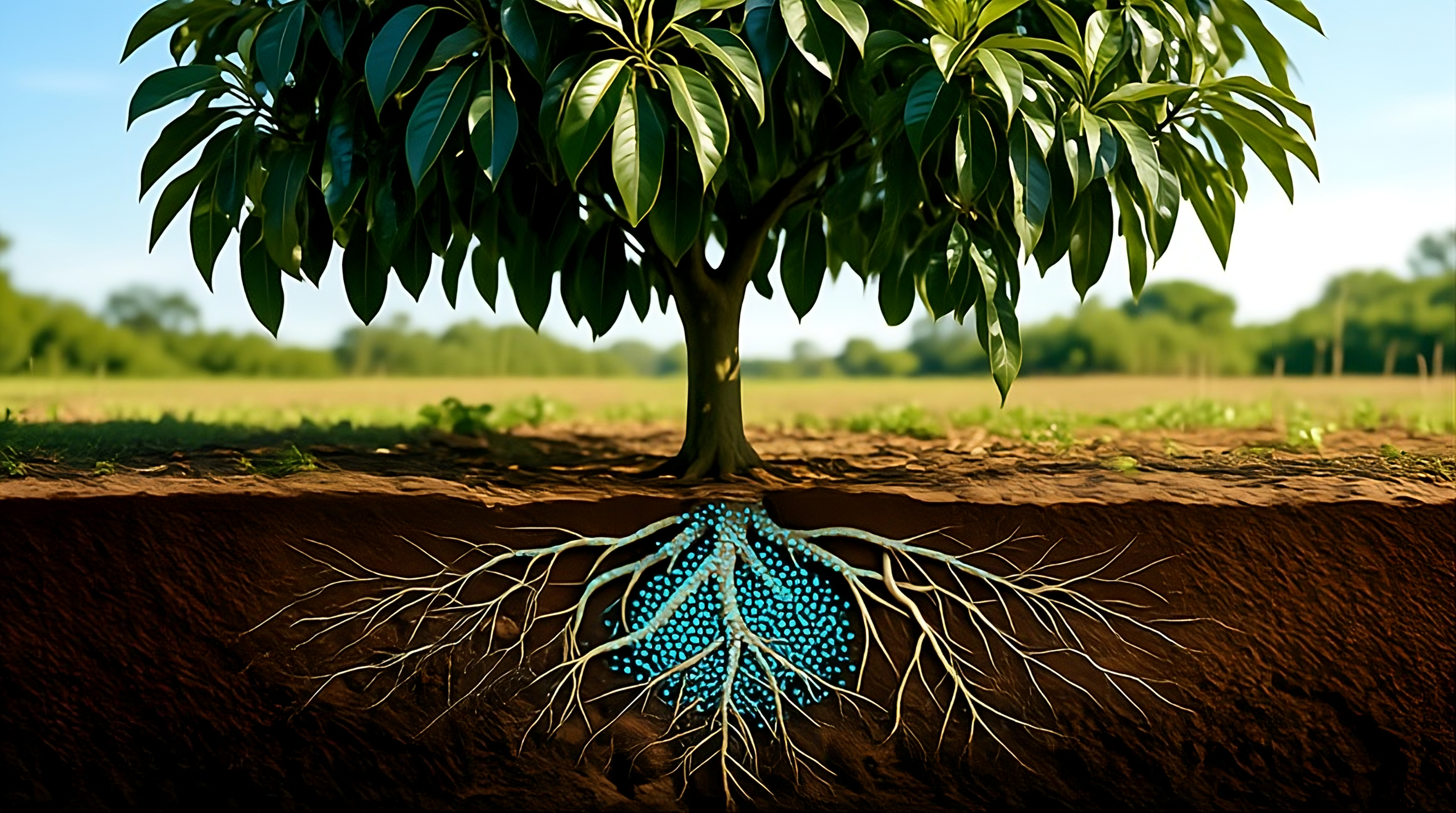 Avocado tree with water retention in roots